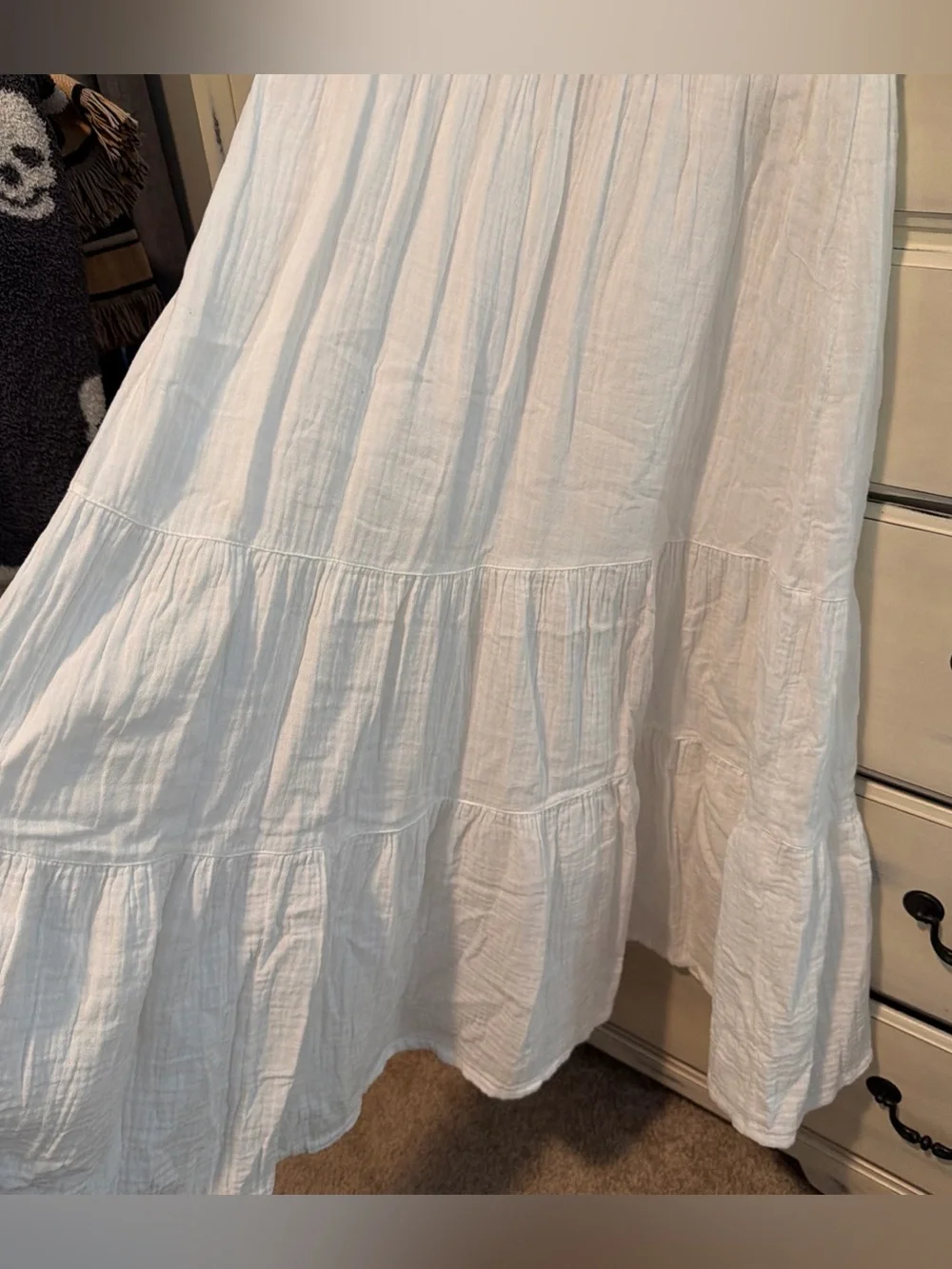 $148 Faherty White Guaze Tiered Valentina Skirt Small Boho Organic Cotton Maxi